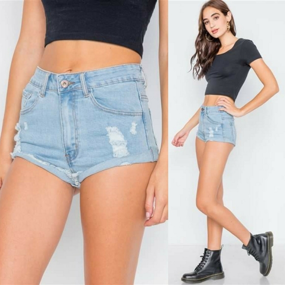 Harvey Rolled Up Distressed Booty Jean Shorts - Picture 2 of 8